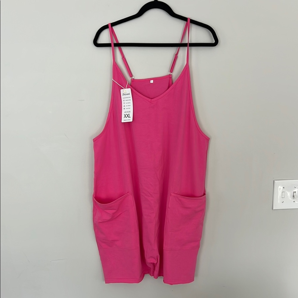 Pink Sleeveless Romper with Pockets